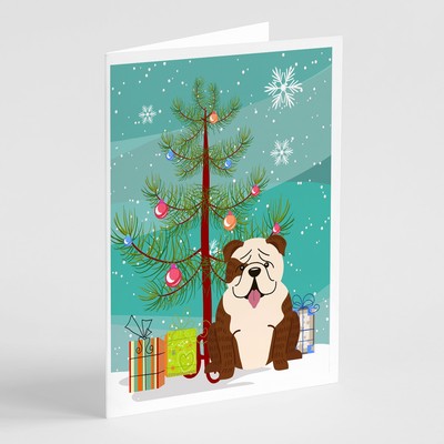 Merry Christmas English Bulldog Brindle White Greeting Cards Pk of 8 BB4246GCA7P