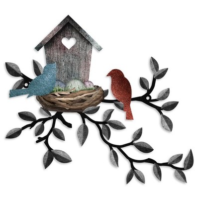 Birds Wall Metal Decor Outdoor Art Hanging Metal Tree with Birdhouse for Livi...