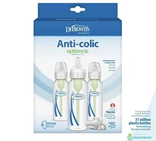 Dr. Brown's Natural Flow Anti-Colic Narrow Baby Bottle, 4oz, 3 Pack + HappyPaci