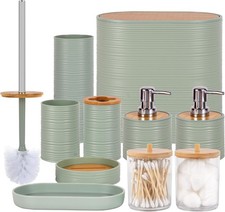 10 PCS Green Bathroom Accessories Set W/ Trash Can Bathroom Accessory