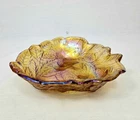 Marigold Carnival Glass Grape & Leaf Bowl Iridescent Pressed 1930s Vintage
