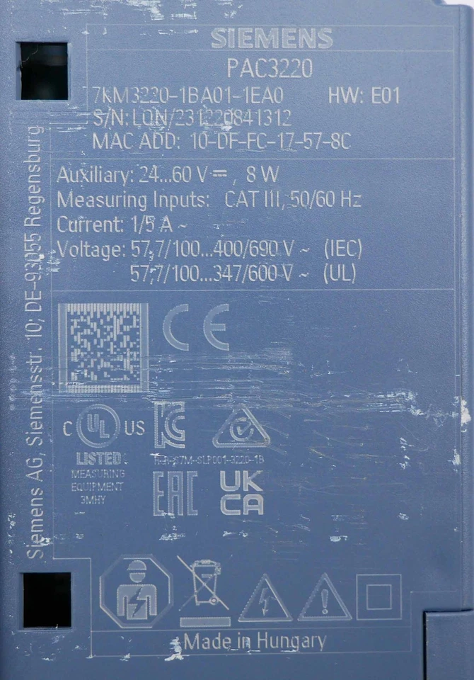 Siemens SENTRON PAC3220 7KM3220-1BA01-1EA0 HW:E01 Power Monitoring Device -used- - Bild 3 von 4