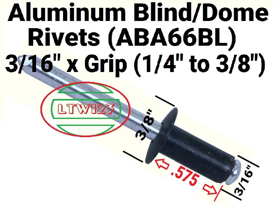 100Pc Black All Aluminum Rivets ABA66BL 3 16 X Grip 1 4 To 3 8 100pc-black-all-aluminum-rivets-aba66bl-3-16-x-grip-1-4-to-3-8