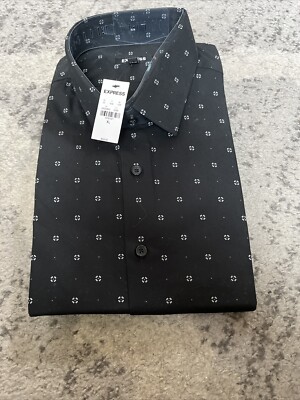 Express Men's Black Floral Long Sleeve Dress Shirt Size XL