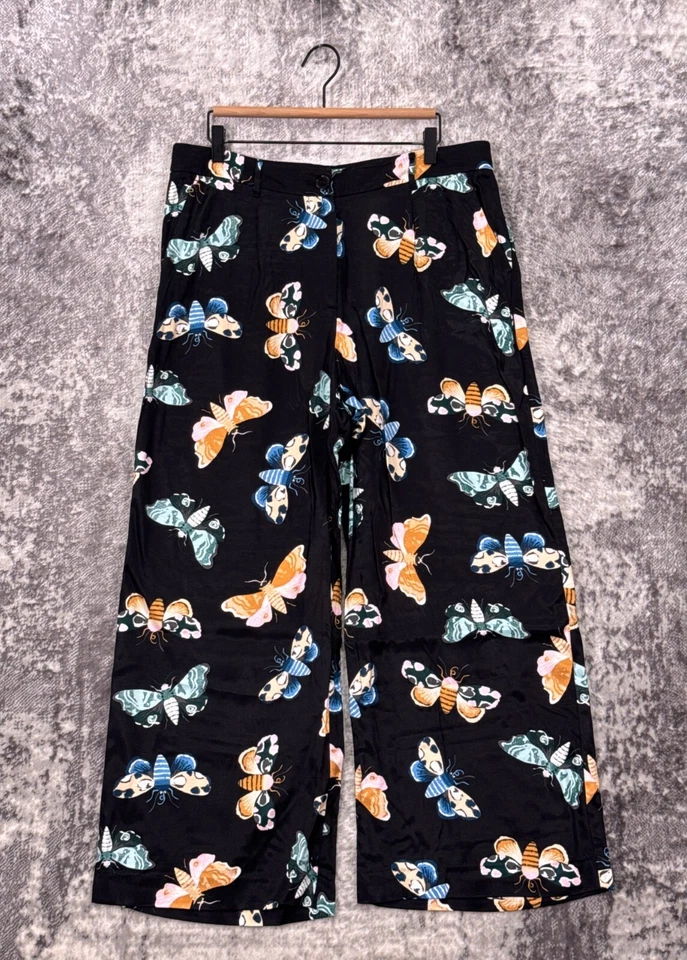 Maeve x Sarah Gordon Pants 14 Womens Butterfly Printed Wide Leg Trouser