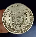 1769 Potosi JR Bolivia 8 Reales Pillar Dollar Spanish Hole Silver Coin *C07