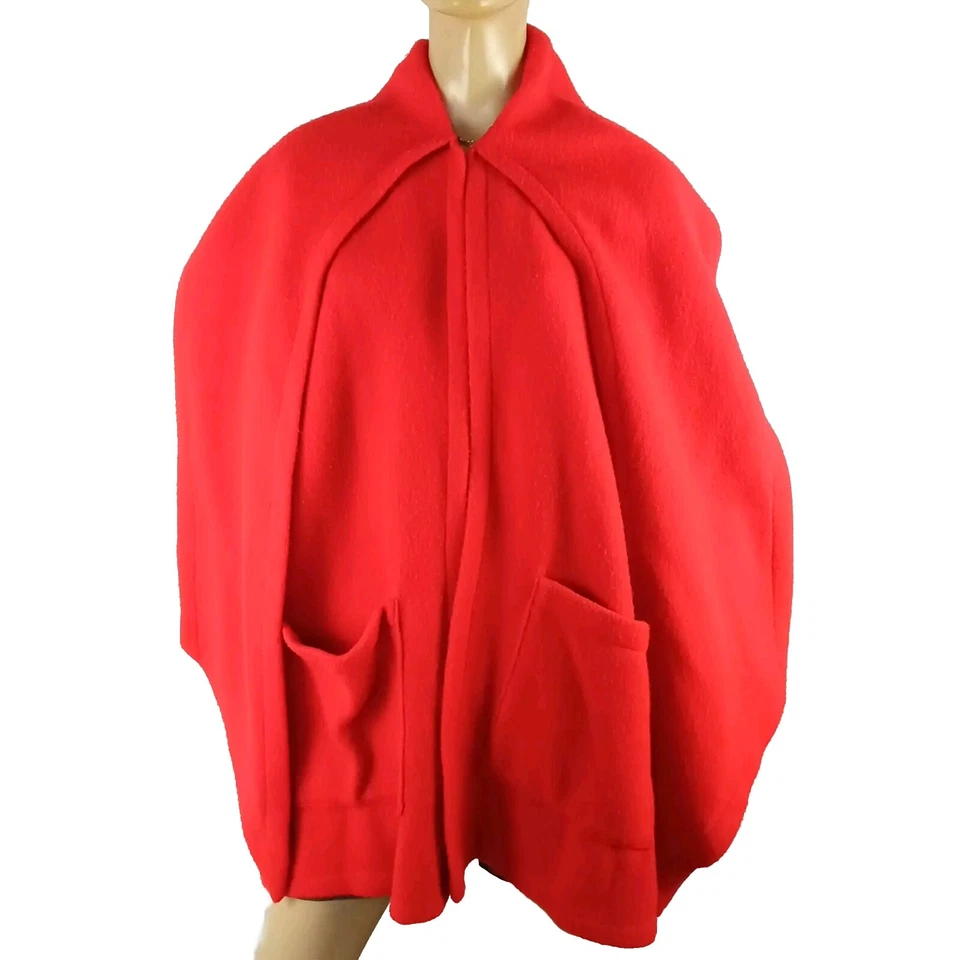 KATHLEEN for Sweet Herb vintage cape red fleece made in USA poncho wrap - Image 2 of 4