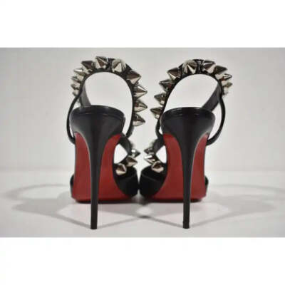 Christian Louboutin Spikita Pump 100 Black Silver Spike Strappy