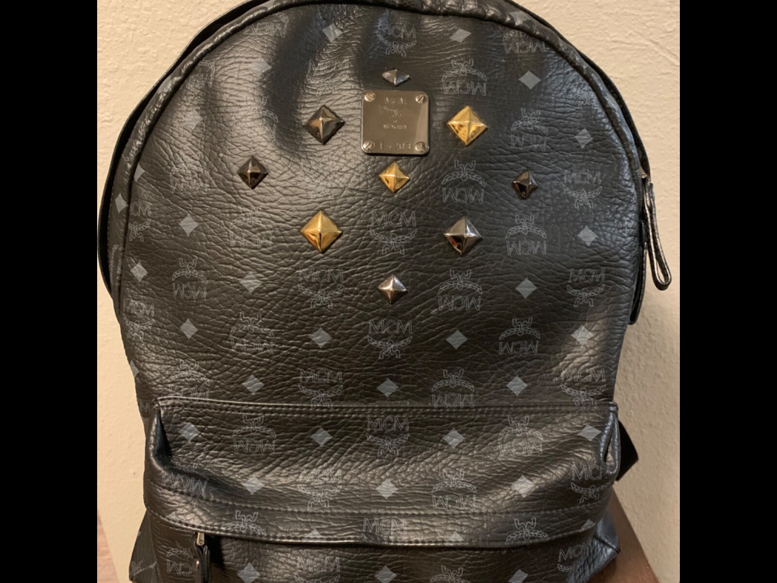 LARGE MCM BACKPACK, BLACK, WITH STUDS - image 1