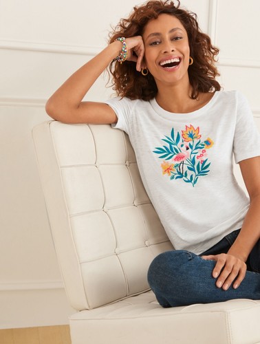 Talbots Flamingo Embroidered Crewneck Tee Women S NWT Short Sleeve StretchCotton - Picture 9 of 11