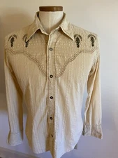 Yankee Urban Wear Snap Front Cowboy Style Shirt Mens L Pale Yellow Gold Owl 