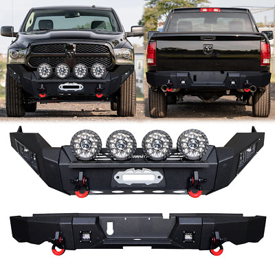Vijay For 2013-2018 Dodge Ram 1500 Front/Rear Bumper W/Winch Plate&Round Lights