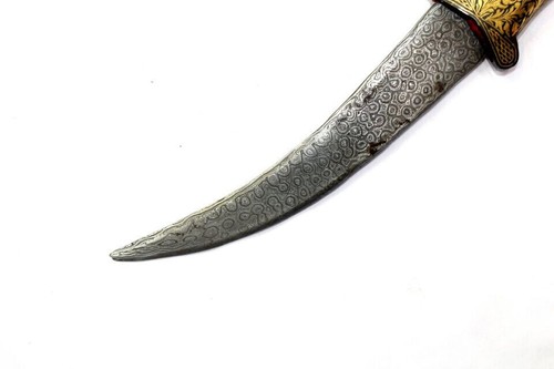 Sikh Katar Dolchmesser Damaststahl Klinge reines Gold Koftgari Inlay Arbeit H850 - Bild 5 von 10