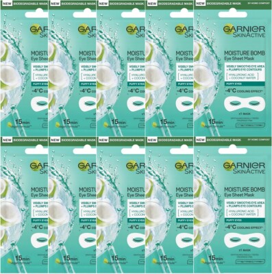 10 x Garnier Skin aktive Feuchtigkeitsbombe Augenlakenmaske für geschwollene Augen