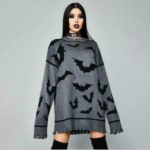 Women's Gothic Bat Long Sleeve Ripped 