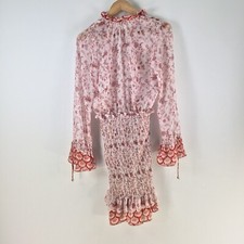 Winona dress womens 6 pencil sheer white floral long sleeve stretch 114233