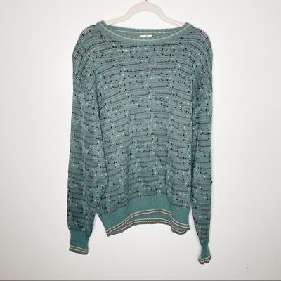 Vintage Unisex Grandpa Sweater Neiman Marcus Green Speckled Pullover Size XL