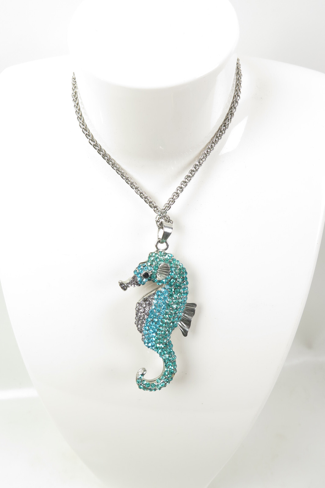 Funkelndes Strass-Seepferdchen Halskette Modeschmuck 70/80er Jahre Ca. 9,5 cm