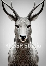Deer portrait, braided metal ornament decoration - Wall Digital Art Poster Decor