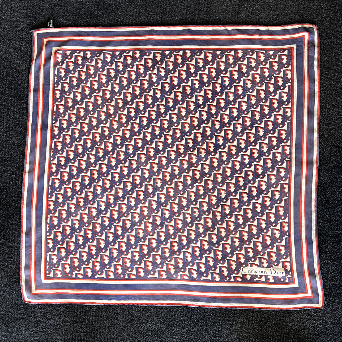 DIOR Paris Vintage Red/Navy Silk Twill 
