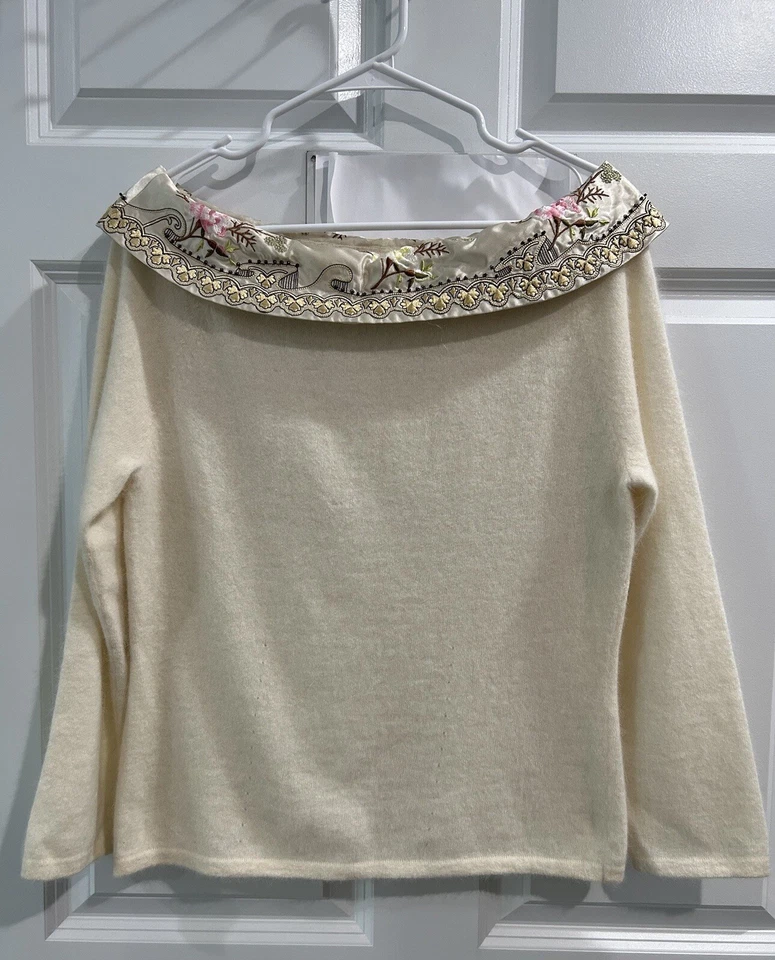 Raro Suéter Anthropologie Corderos Lana Mezcla Angora Serpiente Elegante Cuello Barco Talla L Foto 2 de 4