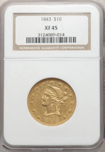 1843 P  $10 GOLD LIBERTY HEAD EAGLE NGC XF 45