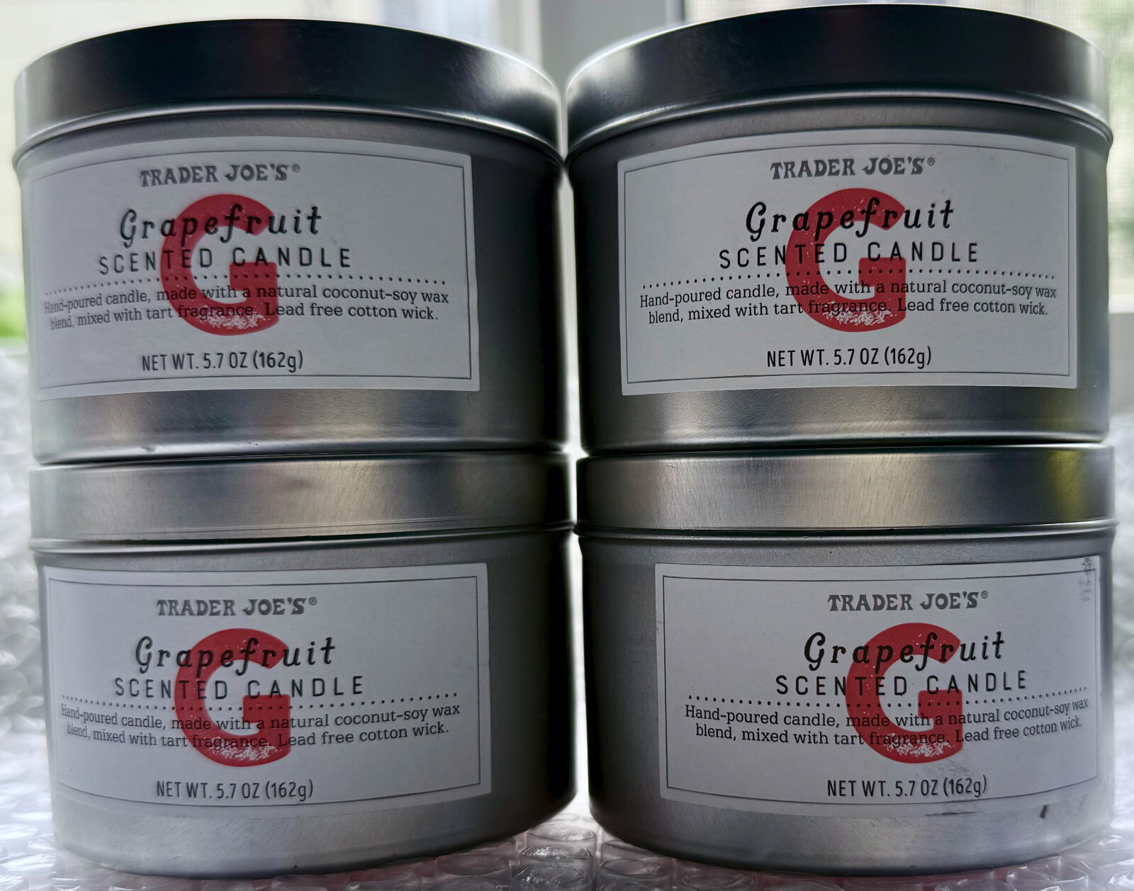 4 x Trader Joe's Graprfruit Scrented Candle Tin Soy Blend 5.7oz Each