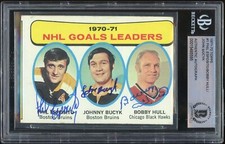 Bobby Hull Phil Esposito Bucyk Signed 1971-72 Topps Card #1 Bruins BAS Slabbed