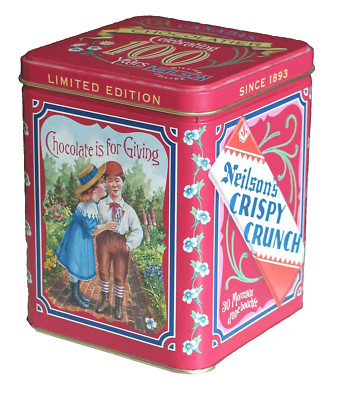 NEILSON'S CRISPY CRUNCH 6'' Candy Tin Advertising Chocolate is for Giving