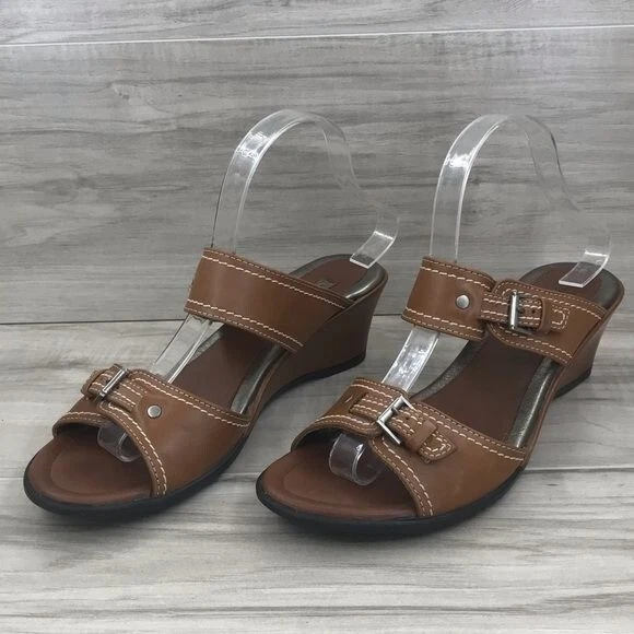 Sandali Ecco donna EU 40 marrone pelle tacco a zeppa scarpe slip on