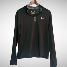 Under Armour Jacket Mens Large 1/4 Zip Solid Black Pre Owned Pull Over Fitted