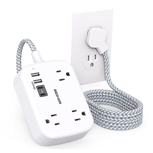 USB Power Strip, Extension Cord with USB Port, Flat Plug Power Strip, Ultra