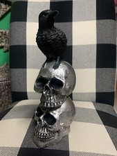 Halloween Raven Crow Stacked Skulls Gothic Black Party Tabletop Decor 10