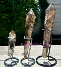 Wholesale Lot 3 PCs Natural Smoky Quartz Scepter W Stand Healing Energy