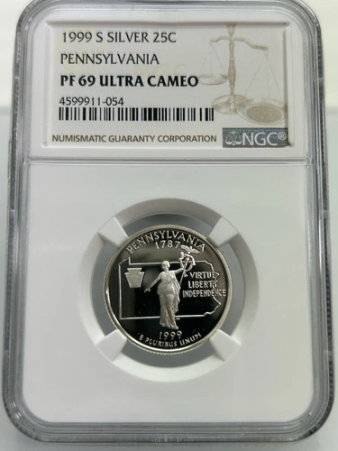 1999 S Silver 25C PENNSYLVANIA PF 69 ULTRA CAMEO NGC (NJL027301)