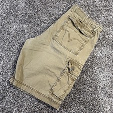Vintage Y2K Levis Mens Size 38 Shorts Beige Cargo Cotton Canvas Pockets Baggy