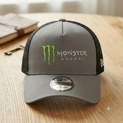 Monster Energy  Logo Embroidered Mesh Trucker Hat Adjustable Gray Cap