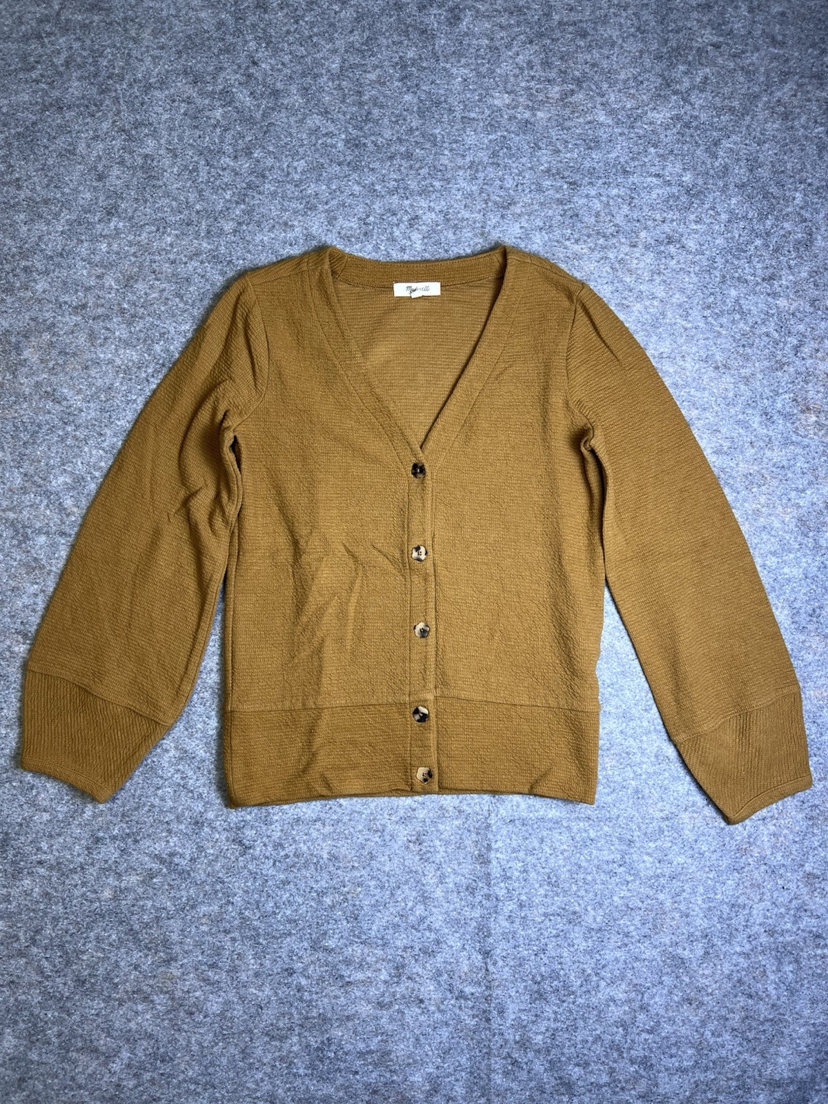 Madewell Brown Cardigan Sweater Womens Sz XS Balloon Sleeve Camel Mustard color
