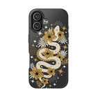 Mystic Snake Cell Phone Case, Black Tough Cases, Floral Golden Serpent Boho