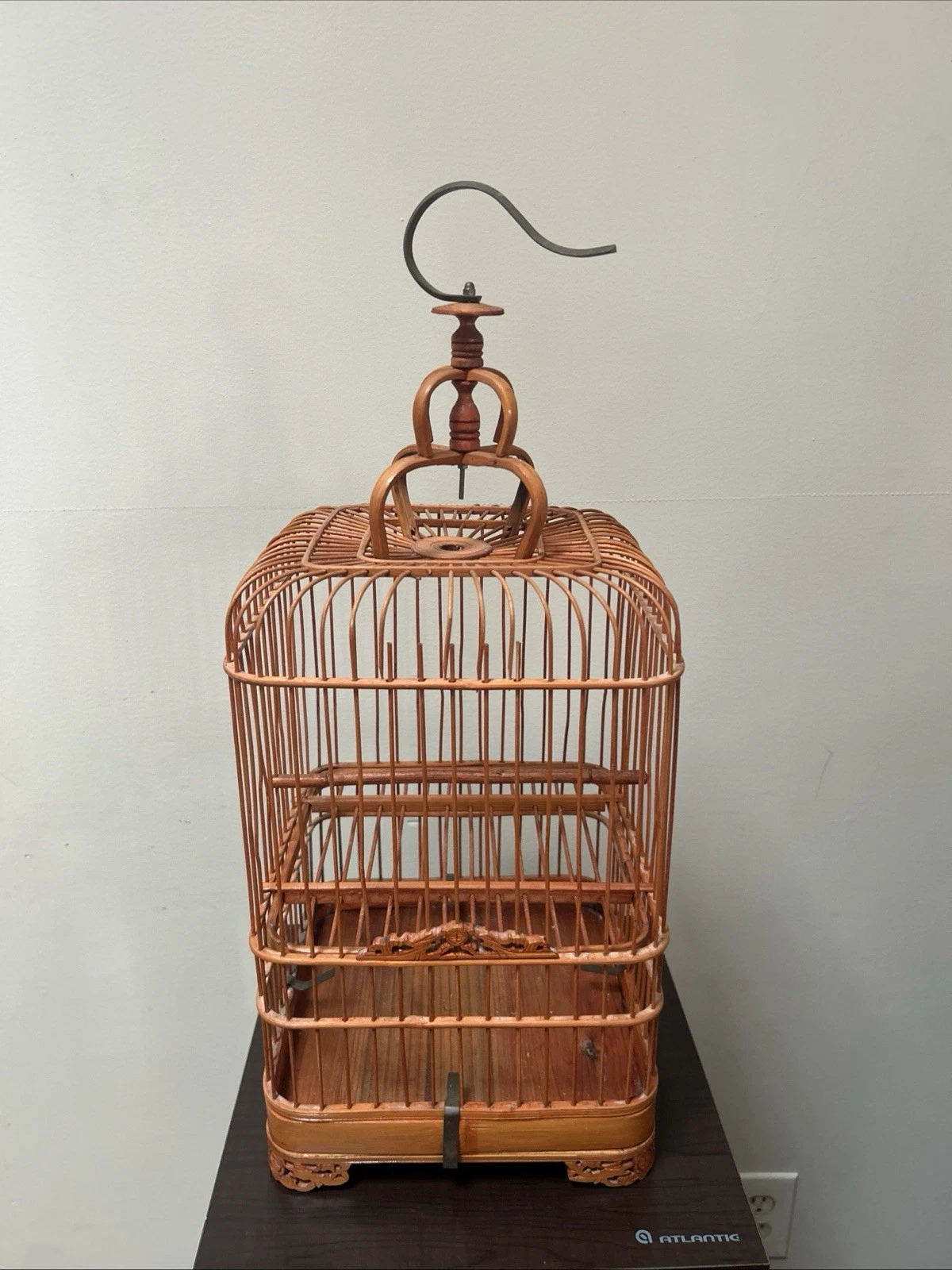 Vintage Square Chinese Bamboo Bird Cage 21 Inches Tall, 8.5 Inches Wide