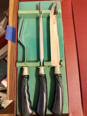 Vintage Flint Stainless Vanadium USA Carving Set In Case