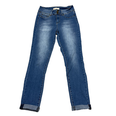 Ymi Midi Jeans Women's Size 7 Ankle Cropped Cuffed Stretch Medium Wash FLAW