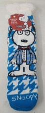 Peanuts Snoopy Turquoise White Non-slip Sherpa Lined Socks Soft Warm