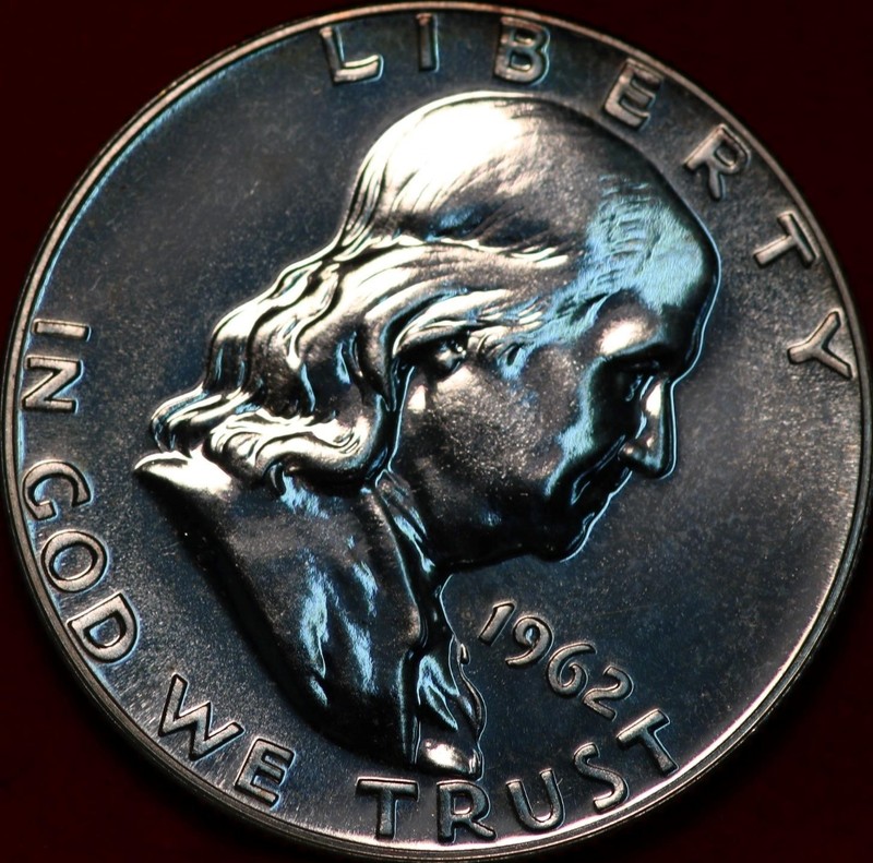 Uncirculated Proof 1962 Philadelphia Mint Silver Franklin Half