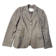 EUC Banana Republic Blazer W-2 Brown Herringbone Tweed Linen Wool Elbow Patch