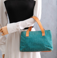 CELINE Macadam Hand Tote Bag Suede Leather Blue