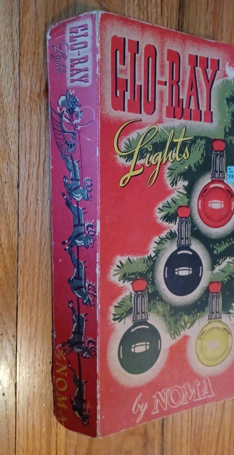 Vintage Noma Glo-Ray Light Strand Red Beads in Box w/ 7 GE Round Bulbs - Works!