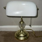 Vintage Brass & Milk Glass Banker’s Desk Lamp Art Deco Style w Pull Chain Works!