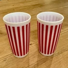 Vintage Hazel Atlas Candy Stripe White and Red Milk Glass Tumblers
