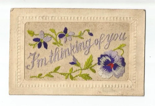 SILK WOVEN - I'M THINKING OF YOU - WW1  POSTCARD - MILITARY
